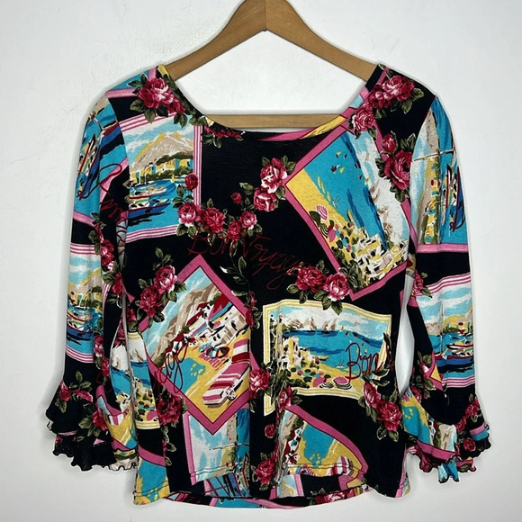 VANITY Y2K Lizzie McGuire Novelty Print Ruffle Sleeve Bon Voyage Blouse - Picture 5 of 11